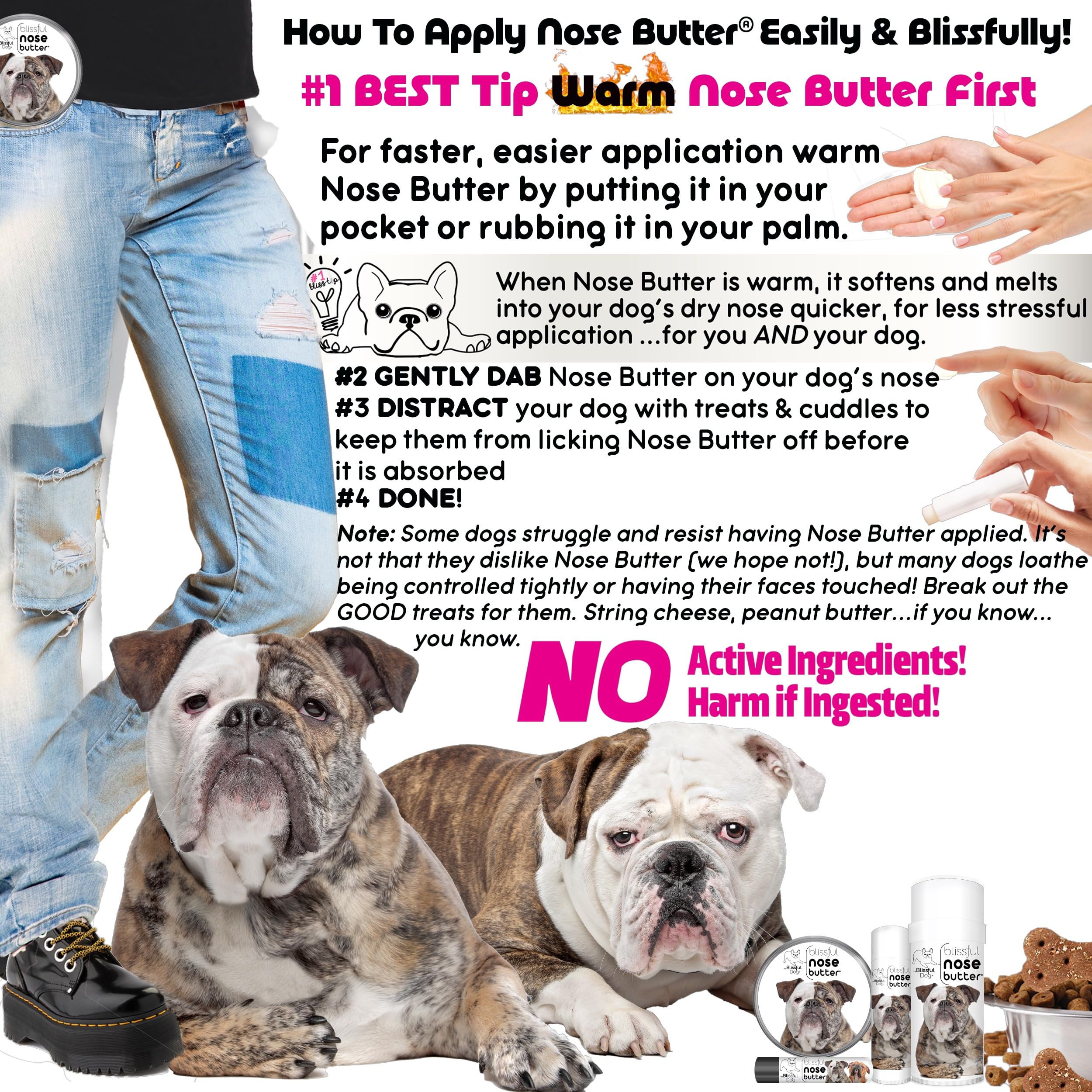 The Blissful Dog Olde English Bulldogge Unscented Nose Butter - Dog Nose Butter, 4 Ounce